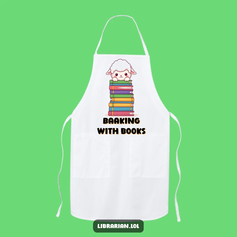 Funny Sheep Book Apron: Fluffy Sheep Peeks Over Books, Great Kitchen Funny Gift!