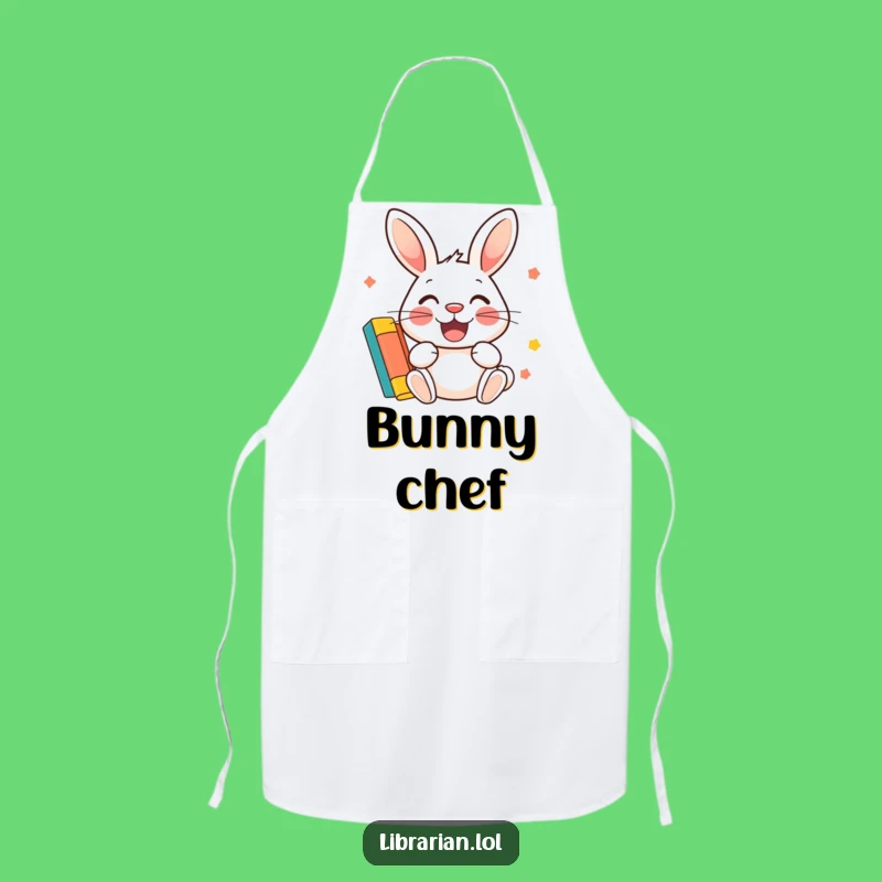 Funny Rabbit Library Apron: Happy Rabbit Stamps Card, Great Kitchen Funny Gift!