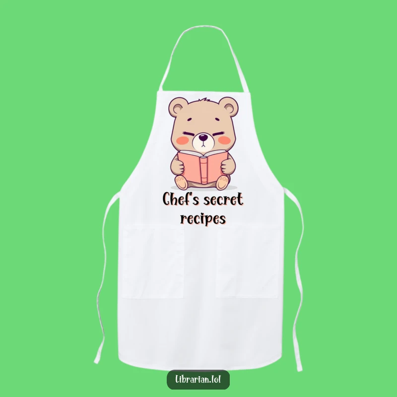 Funny Determined Bear Book Apron: Literary Kitchen Wear for Bookish Cooks