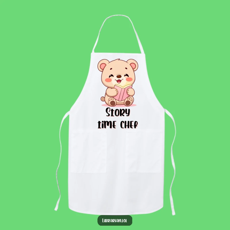 Funny Bear Cub Bookmark Apron: Whimsical Kitchen Wear for Book Lovers