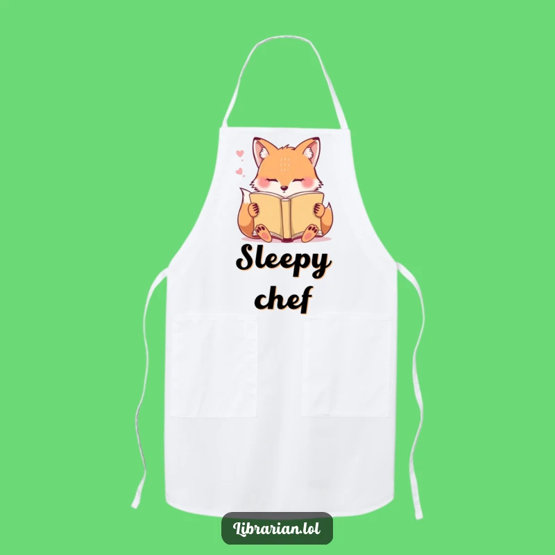 Funny Sleepy Fox Apron: Fox Dozes Off Reading, Great Kitchen Funny Gift!
