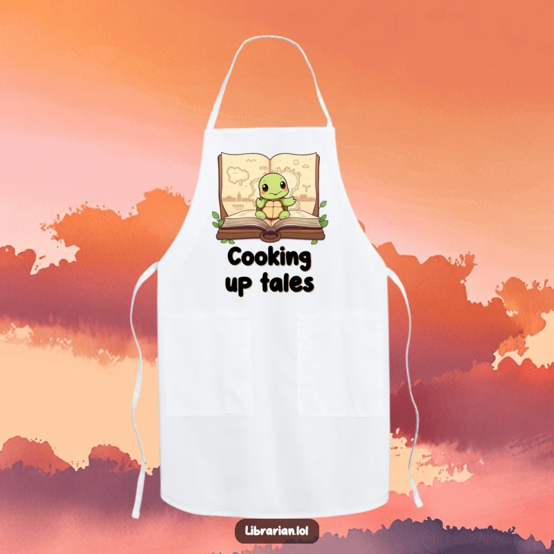 Funny Turtle Apron, wisely pointing to a map in a storybook, ideal for cooks who love adventure and a touch of wisdom.