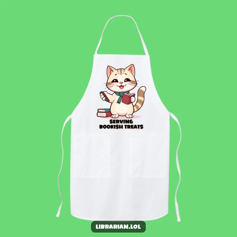 Funny Giggling Cat Librarian Apron: Cook Up Some Laughs in the Kitchen!