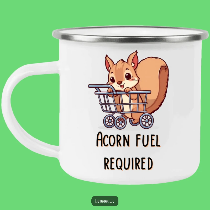 Funny Squirrel Enamel Mug: Playful Bookworm Outdoors, Rugged Funny Gift