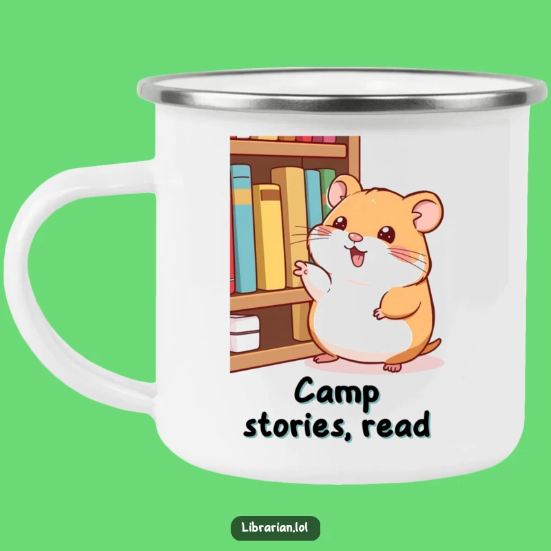 Funny Happy Hamster Bookworm Camping Mug: Adventure Reads by the Fire Gift