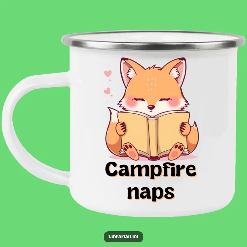 Funny Sleepy Fox Camping Mug: Fox Dozes Off Reading, Outdoor Funny Gift!