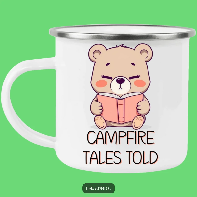 Funny Determined Bear Book Camping Mug: Durable Cup for Outdoor Reading