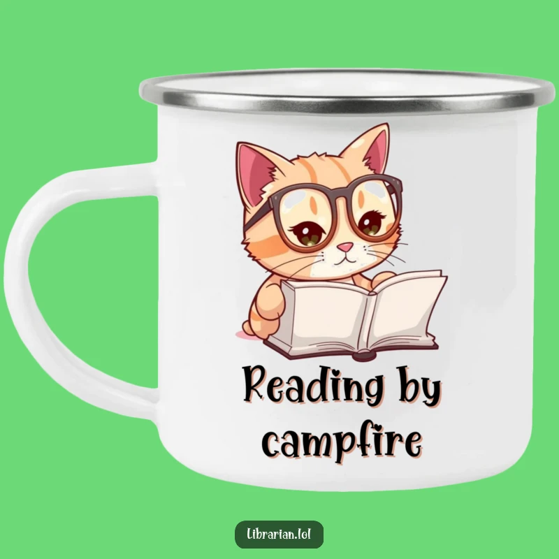 Durable Funny Cat Camping Mug - Companion for Literary Adventures