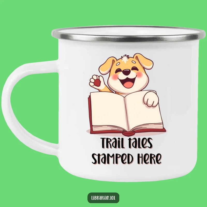 Funny Dog Stamp Camping Mug: Happy Pup Book Lover Gear, Outdoor Fun