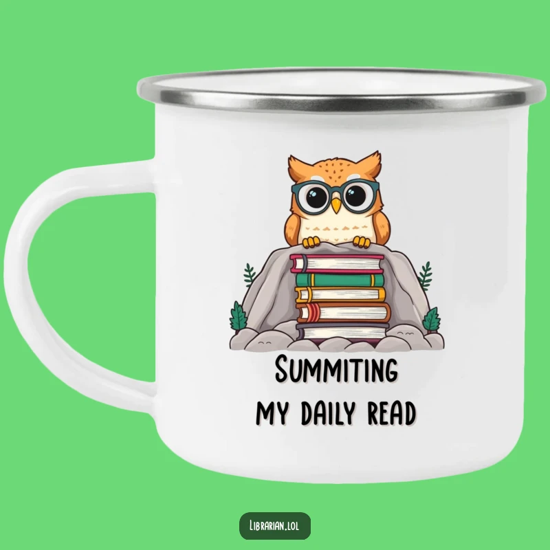 Funny Owl Camp Mug - Cute Spectacled Owl Over Books Outdoor Gift