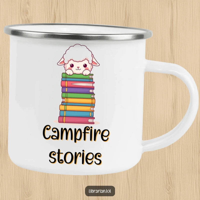 Funny Camping Mug: A fluffy sheep peeks over books, making this mug a perfect companion for outdoor reading.