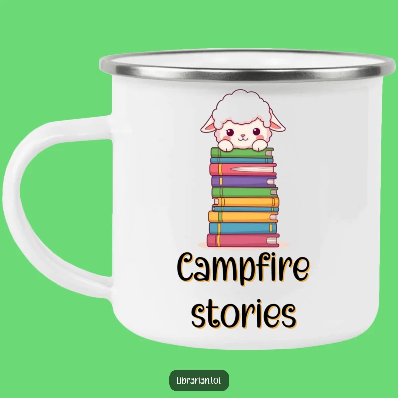 Funny Sheep Book Camping Mug: Fluffy Sheep Peeks Over Books, Outdoor Funny Gift!