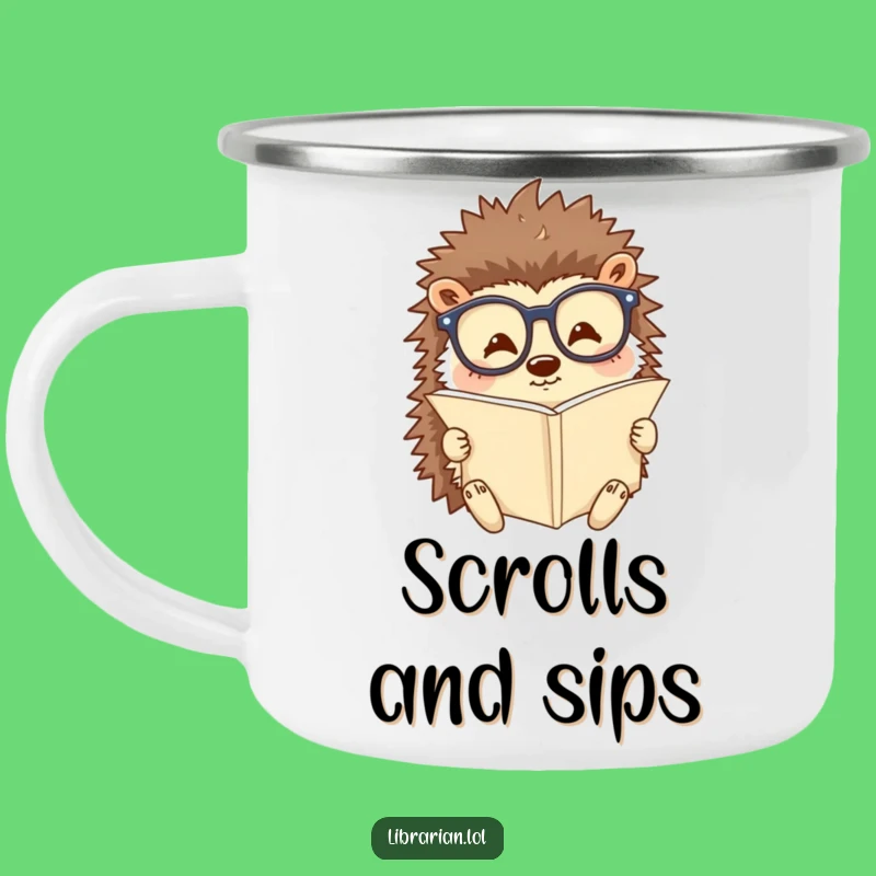 Funny Hedgehog Enamel Mug: Scholar Outdoors, Rugged Funny Gift