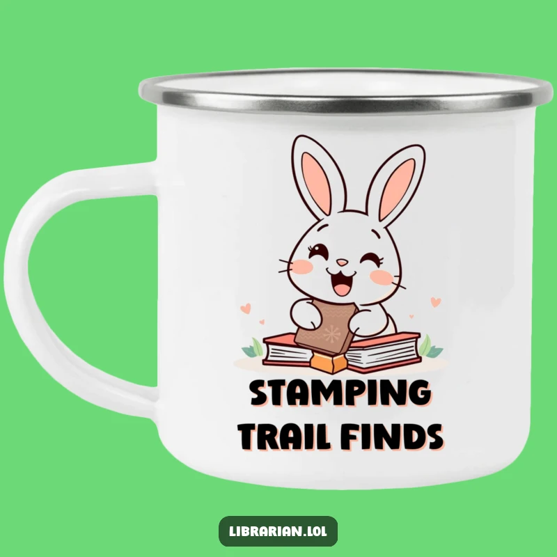 Funny Rabbit Camp Mug - Happy Bunny Book Stamp Outdoor Gift