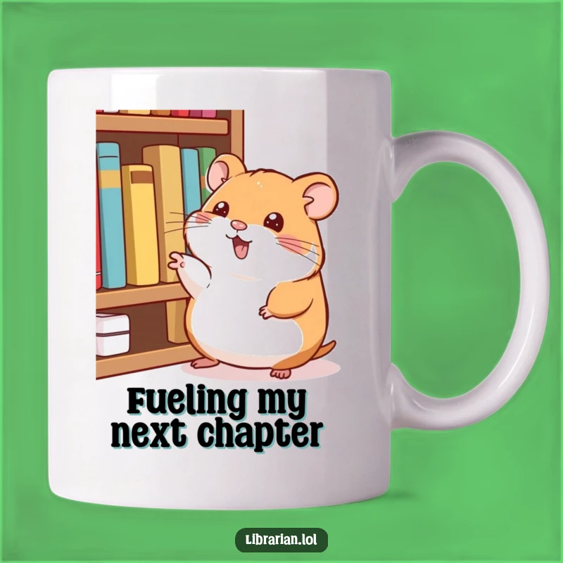 Funny Happy Hamster Bookworm Mug: Pointing Out Your Next Read Gift