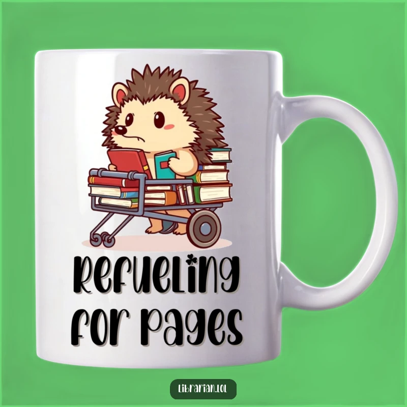 Funny Hedgehog Librarian Mug - Focused Book Cart Action Gift