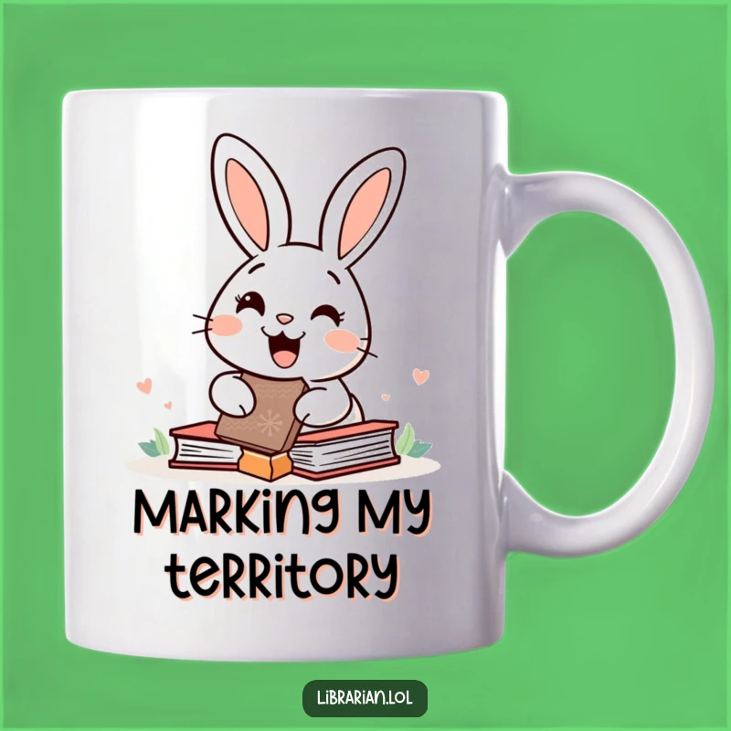 Funny Rabbit Stamp Mug - Happy Bunny Book Lover Gift