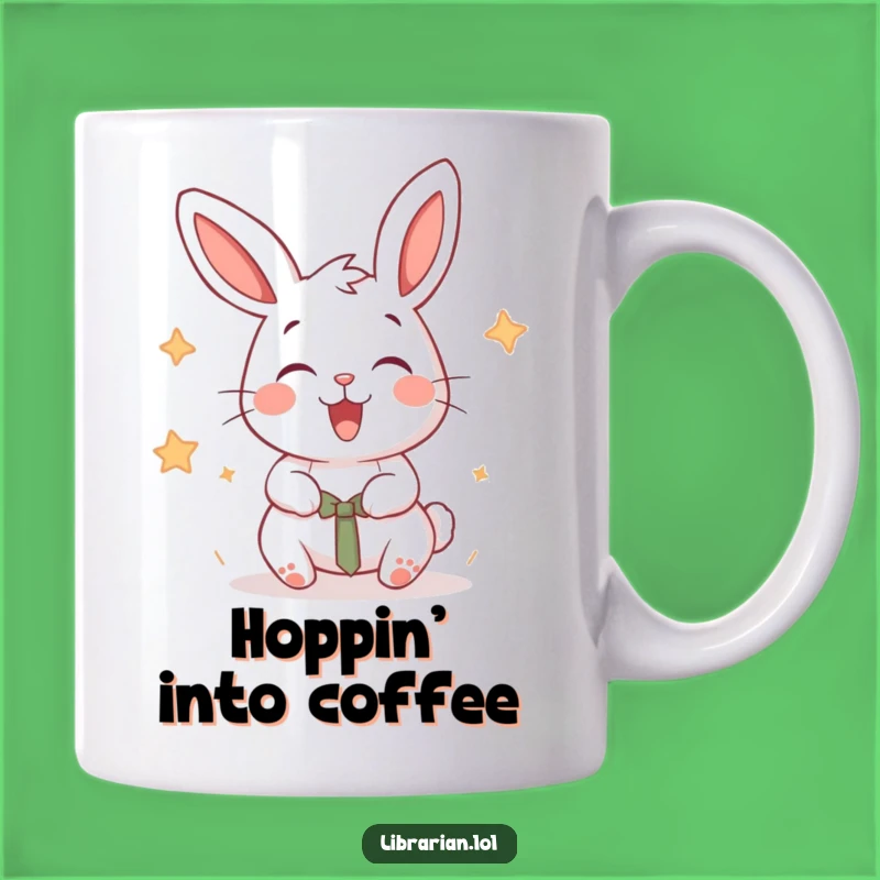Funny Rabbit Stamper Mug, Energetic Book Lover, Joyful Reader Gift