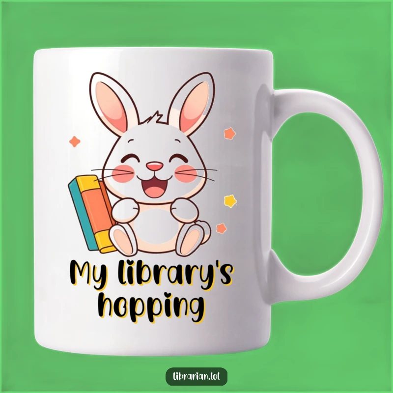 Funny Happy Rabbit Mug: Rabbit Stamps Library Card, Perfect Book Lover Funny Gift!