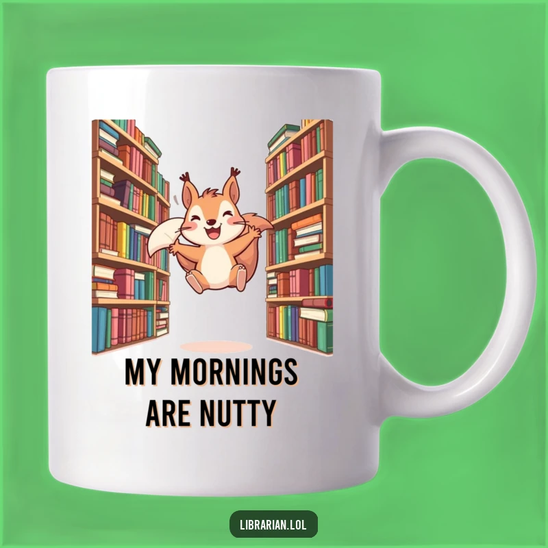 Funny Squirrel Reading Gift Mug - Playful Bookworm Squirrel Leaping High