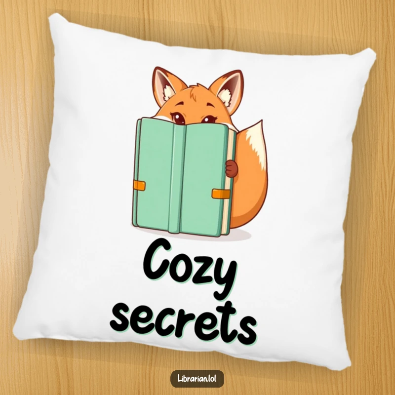 Funny pillow: A mischievous fox librarian hiding behind a book, a soft and funny gift.