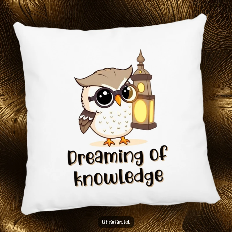 Funny Pillow: A spectacled owl rests comfortably, peering at a glowing ancient tome.