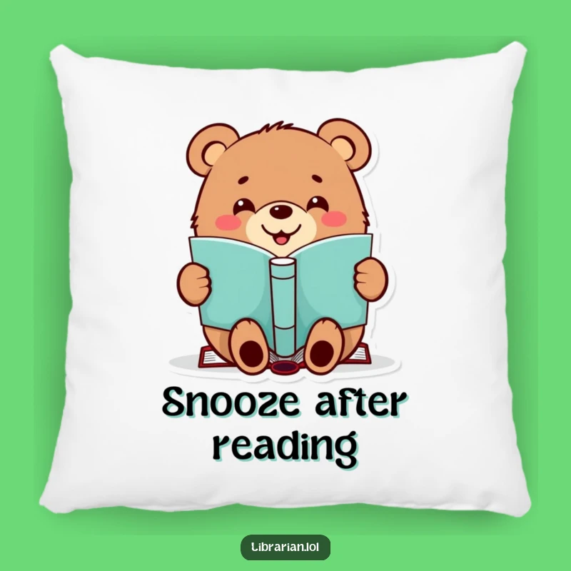 Funny Accent Pillow - Bear Book Stamper, Cozy Funny Gift Pillow