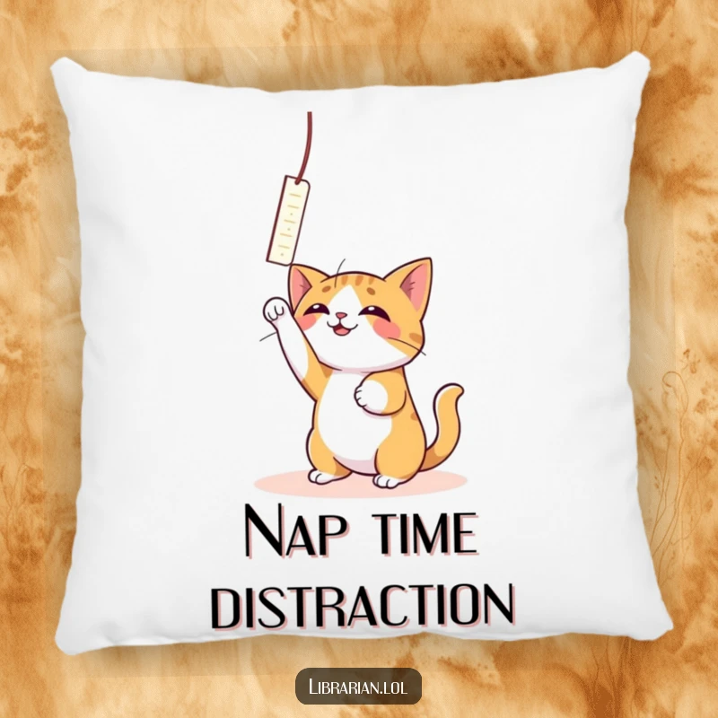 Funny Cat Bookmark Pillow: A playful cat bats with joy at a dangling bookmark.