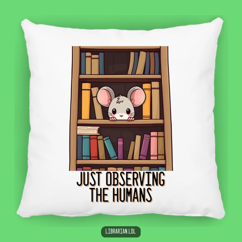 Funny Curious Mouse Pillow: Cozy Bookshelf Peek, Humorous Literary Comfort