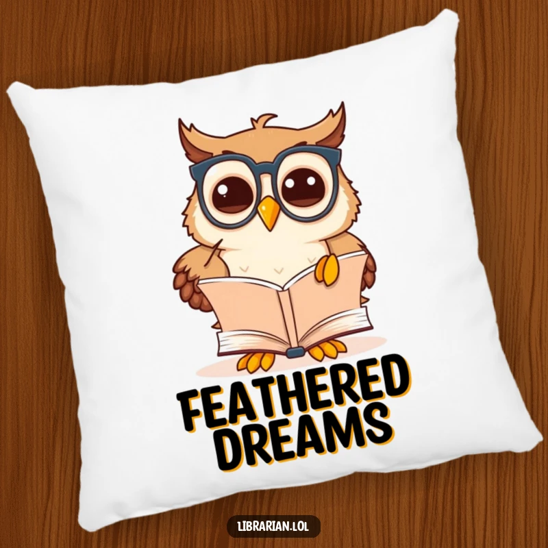 Funny owl scholar pillow featuring a cute cartoon owl wearing spectacles and pointing at a book, adding cozy wisdom.