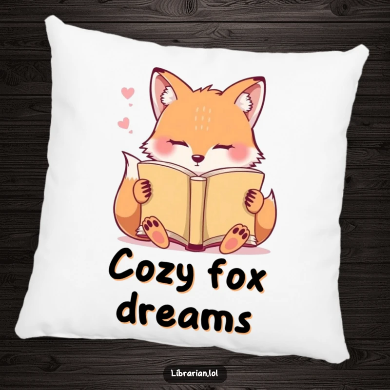Funny Pillow: A sleepy fox rests peacefully, dozing off while holding an open book.