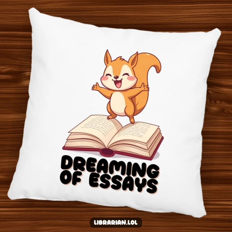 Funny Squirrel Pillow, cheerfully bouncing on an open dictionary, offering comfort and a dose of literary humor to any space.