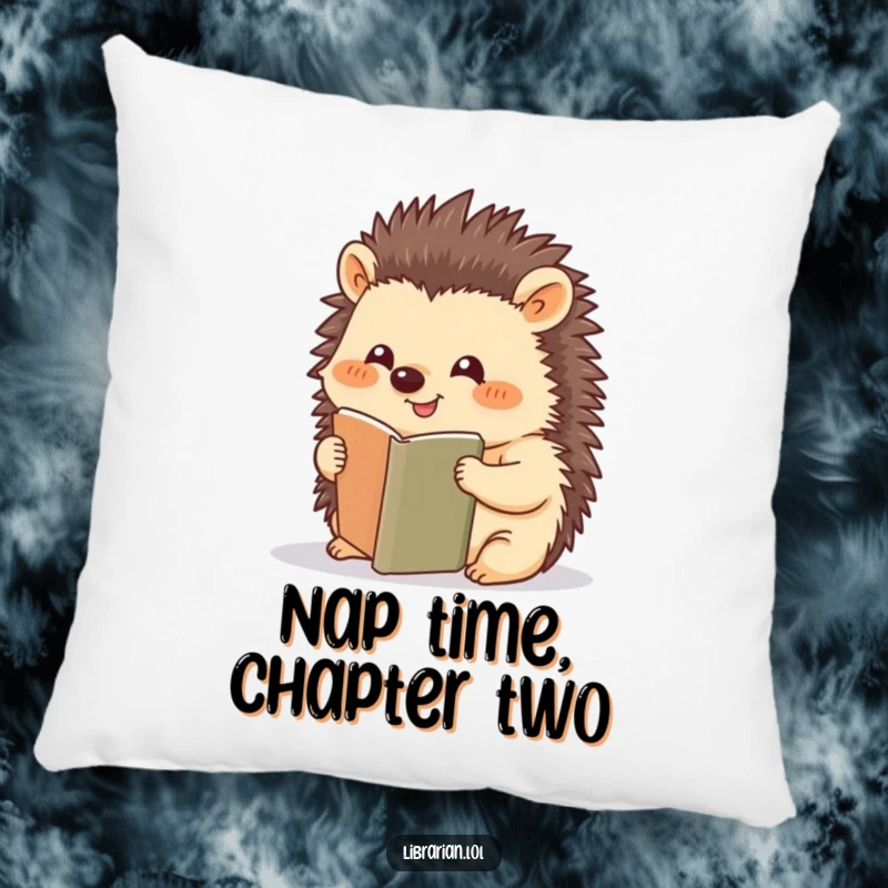 Funny Hedgehog pillow, happy reader placing bookmark, cozy cushion, cute animal decor, perfect funny gift.