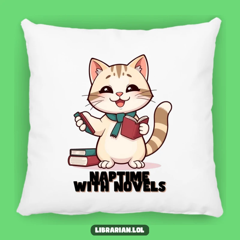 Funny Giggling Cat Librarian Pillow: Snuggle Up with a Literary Laugh!