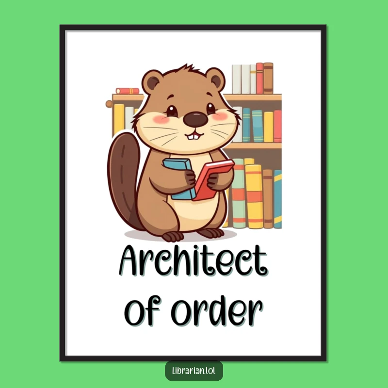 Funny Beaver Digital Art - Determined Book Organizer Print