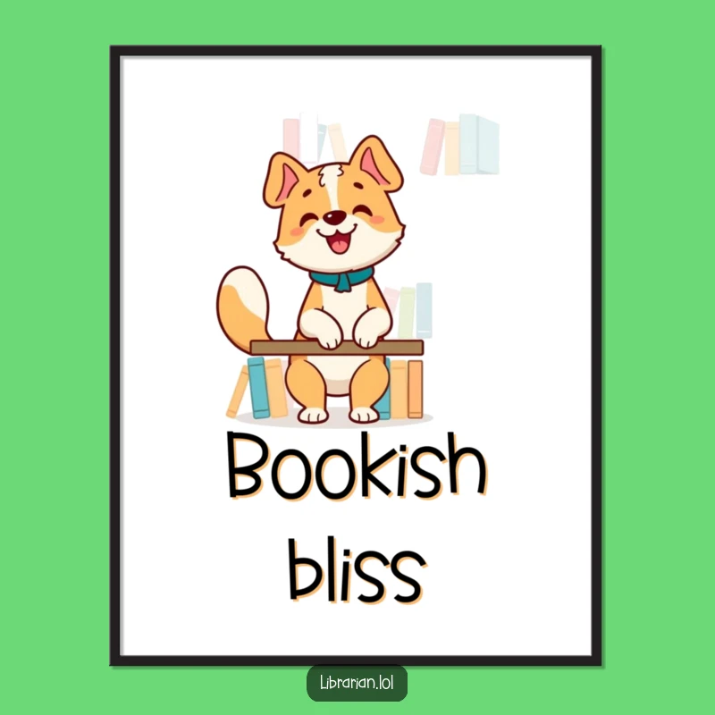 Funny Dog Librarian Digital Art - Printable Bookish Decor Gift