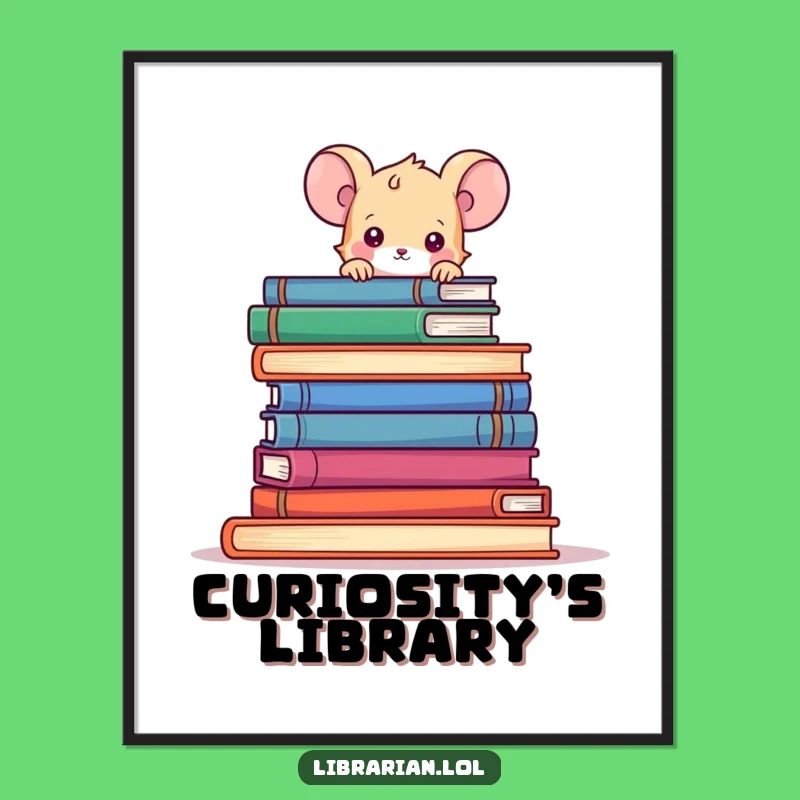 Funny Mouse Book Digital Art, Playful Curiosity Printable, Instant Decor Gift