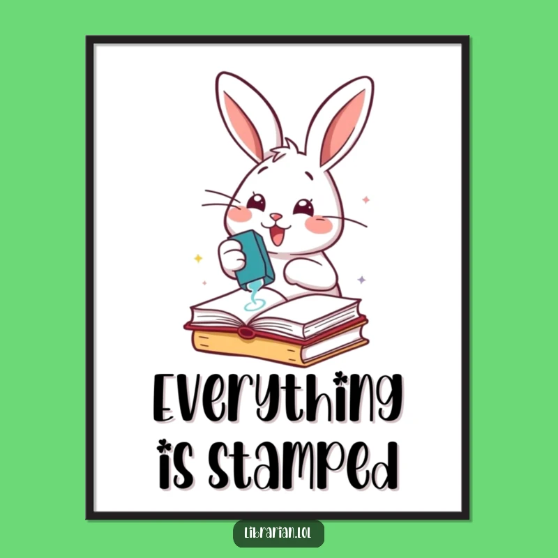 Funny Rabbit Stamping Books Digital Art: Organizer Download, Cheerful Decor
