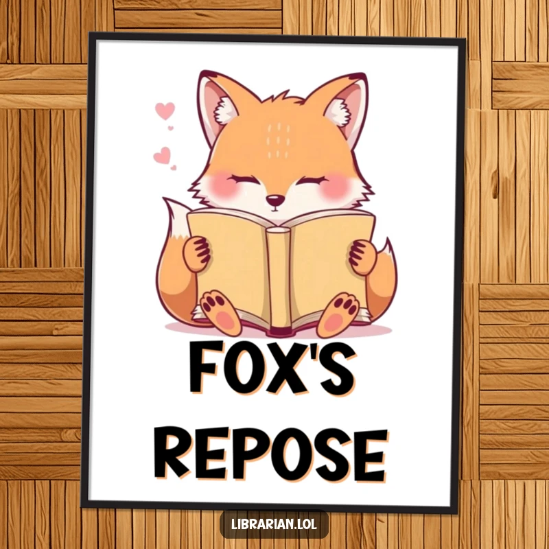 Funny Digital Art Print: A sleepy fox dozes off while holding an open book.