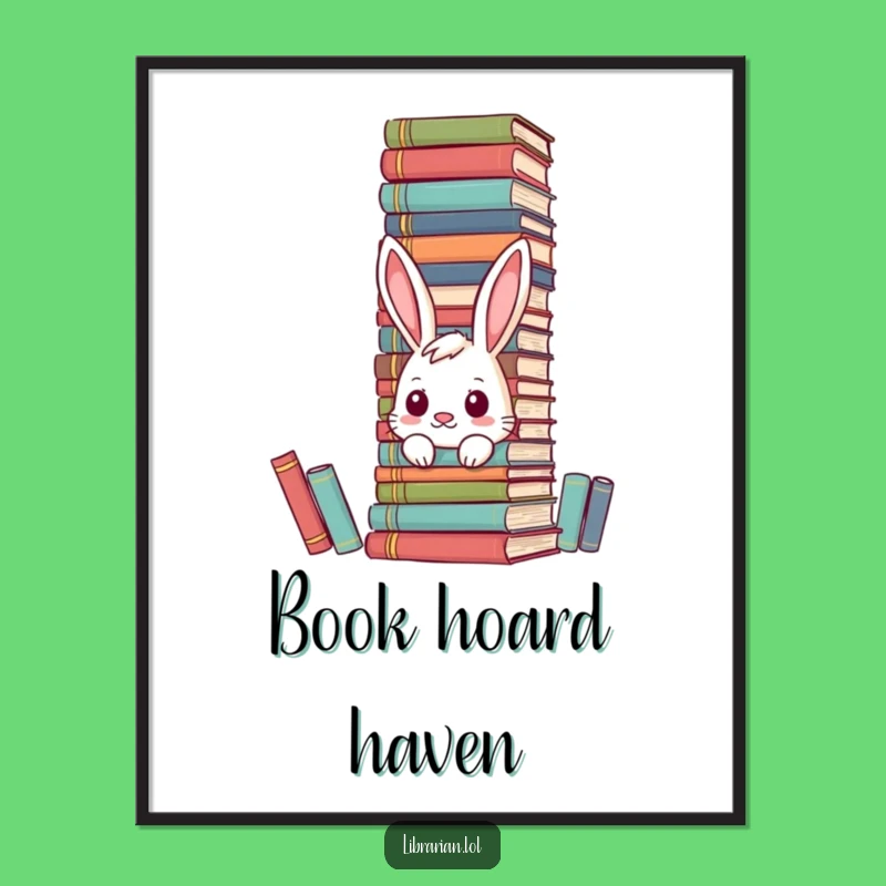 Funny Bunny Bookworm Digital Print: Instant Literary Wall Art for Smiles