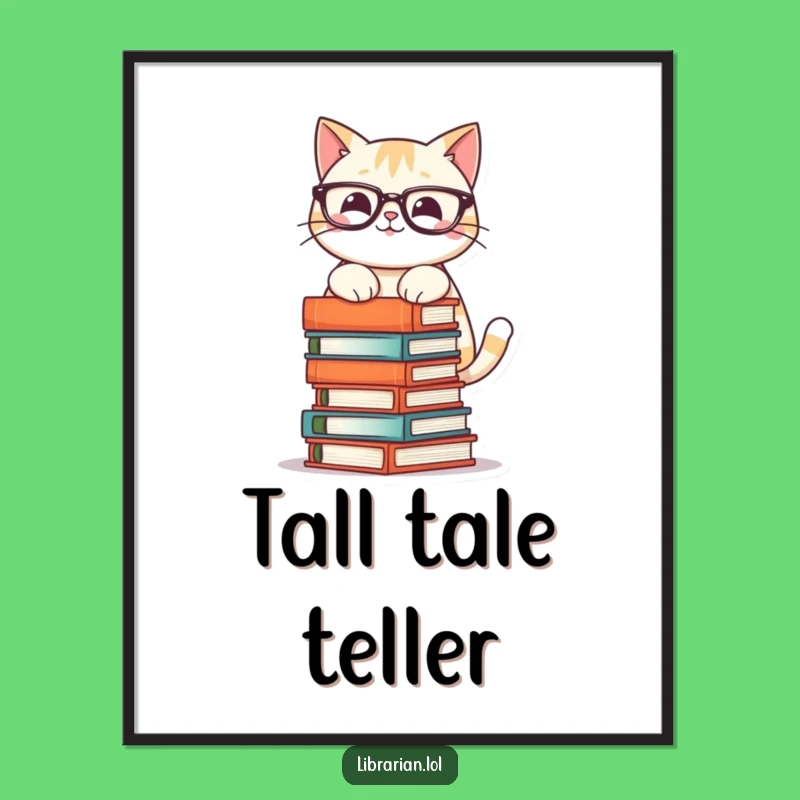Funny Cat Book Tower Digital Art - Instant Download for Readers