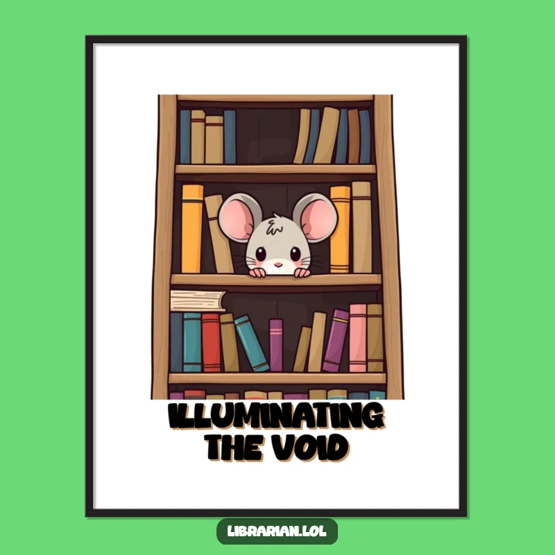 Funny Curious Mouse Digital Art: Bookshelf Peek Print, Instant Literary Humor