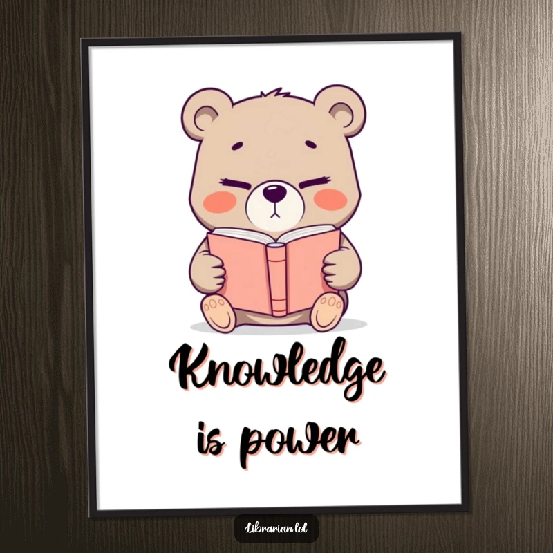 Funny determined bear offering a book with a knowing wink, a downloadable digital art print for literary and whimsical decor.