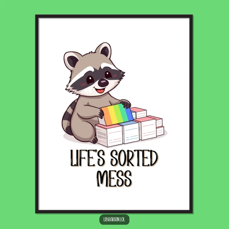 Funny Raccoon Sorting Digital Art - Instant Download for Organized Spaces