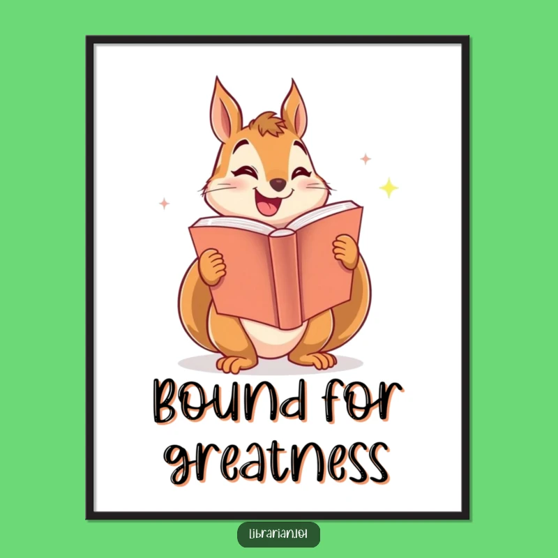 Funny Squirrel Digital Art: Enthusiastic Book Lover's Wall Decor