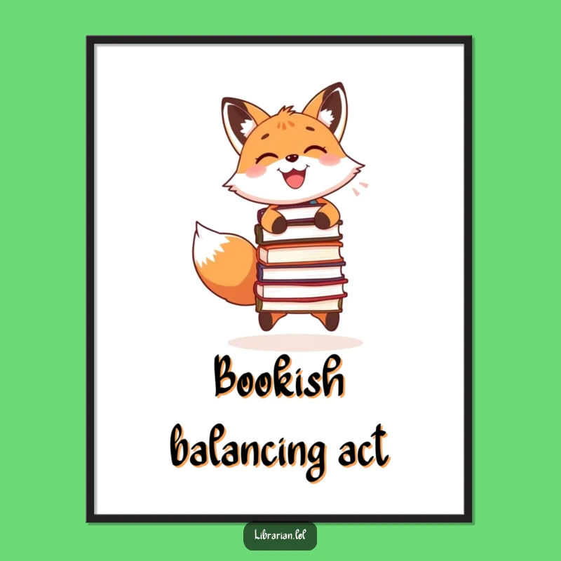 Funny Wall Art - Fox Book Juggler, Instant Funny Gift Download