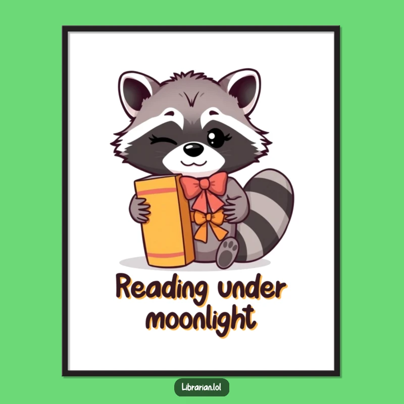 Funny Book Lover Digital Print: Winking Racoon Art - Hilarious Literary Decor Gift