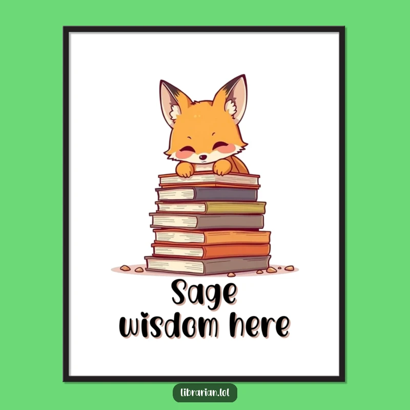Funny Fox Reading Art Print - Whimsical Digital Download for Book Nooks