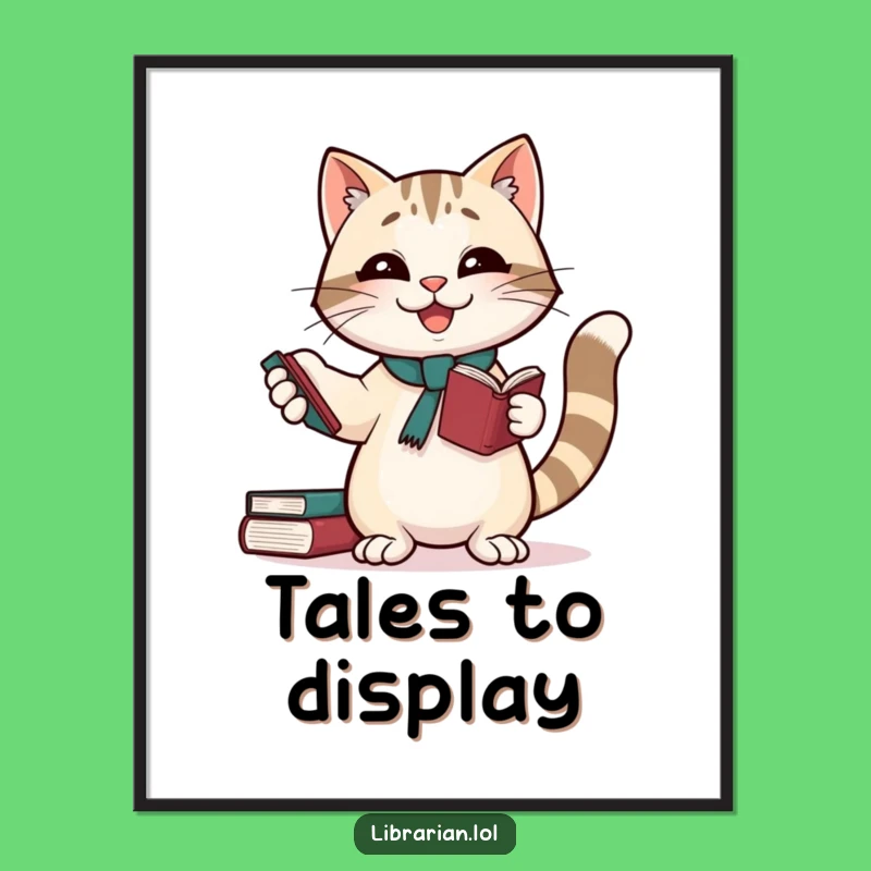 Funny Giggling Cat Librarian Digital Art: Instant Literary Laughs for Your Walls!