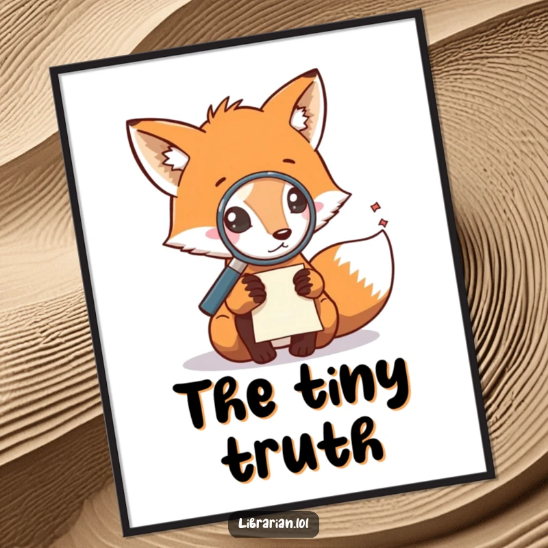 Funny digital art print of a fox with a magnifying glass examining a note, ideal for instant decor.
